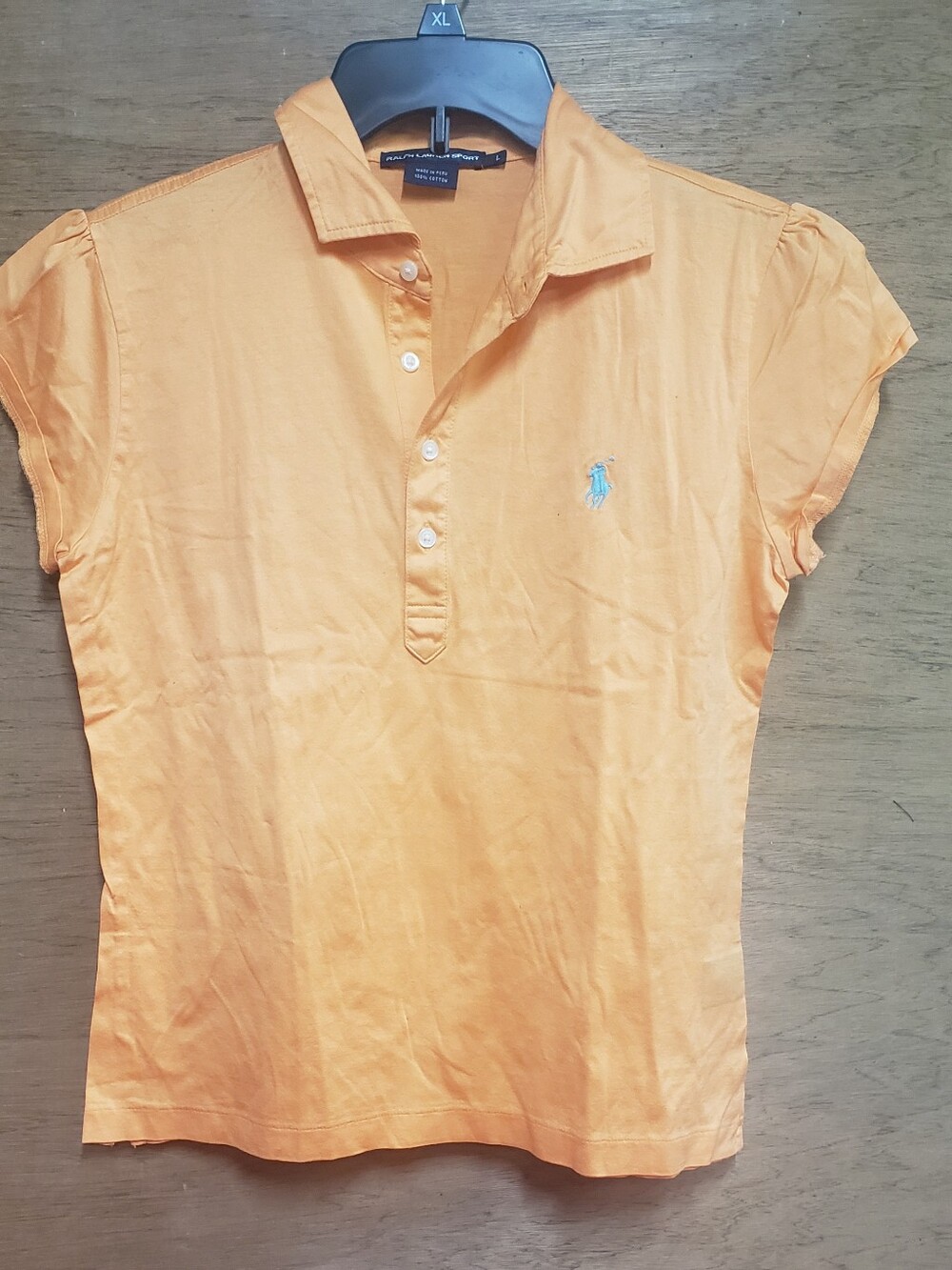 Ralph Lauren Ladies Orange Short Sleeve Button-Down Polo Top Large